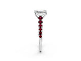 White gold Emerald Cut Diamond Cathedral Solitaire Ring with Round with Garnet side stone Pavé Band_50