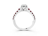 White gold Emerald Cut Diamond Cathedral Solitaire Ring with Round with Garnet side stone Pavé Band_51