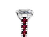White gold Emerald Cut Diamond Cathedral Solitaire Ring with Round with Garnet side stone Pavé Band_53