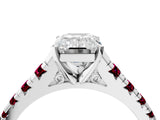 White gold Emerald Cut Diamond Cathedral Solitaire Ring with Round with Garnet side stone Pavé Band_64