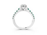White gold Emerald Cut Diamond Cathedral Solitaire Ring with Round with Green Sapphire side stone Pavé Band_15
