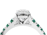 White gold Emerald Cut Diamond Cathedral Solitaire Ring with Round with Green Sapphire side stone Pavé Band_4
