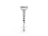 White gold Emerald Cut Diamond Cathedral Solitaire Ring with Round with Moissanite side stone Pavé Band_14