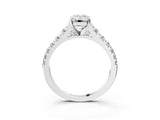White gold Emerald Cut Diamond Cathedral Solitaire Ring with Round with Moissanite side stone Pavé Band_15