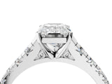 White gold Emerald Cut Diamond Cathedral Solitaire Ring with Round with Moissanite side stone Pavé Band_16