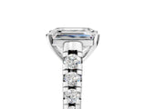 White gold Emerald Cut Diamond Cathedral Solitaire Ring with Round with Moissanite side stone Pavé Band_17