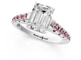 White gold Emerald Cut Diamond Cathedral Solitaire Ring with Round with Morganite side stone Pavé Band_37