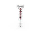 White gold Emerald Cut Diamond Cathedral Solitaire Ring with Round with Morganite side stone Pavé Band_38