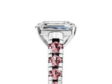 White gold Emerald Cut Diamond Cathedral Solitaire Ring with Round with Morganite side stone Pavé Band_41