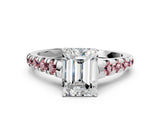 White gold Emerald Cut Diamond Cathedral Solitaire Ring with Round with Morganite side stone Pavé Band_48
