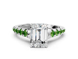 White gold Emerald Cut Diamond Cathedral Solitaire Ring with Round with Peridot side stone Pavé Band_12