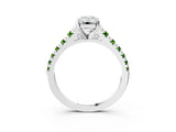 White gold Emerald Cut Diamond Cathedral Solitaire Ring with Round with Peridot side stone Pavé Band_3