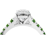 White gold Emerald Cut Diamond Cathedral Solitaire Ring with Round with Peridot side stone Pavé Band_4