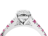 White gold Emerald Cut Diamond Cathedral Solitaire Ring with Round with Pink Sapphire side stone Pavé Band_4