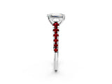 White gold Emerald Cut Diamond Cathedral Solitaire Ring with Round with Ruby side stone Pavé Band_14