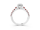 White gold Emerald Cut Diamond Cathedral Solitaire Ring with Round with Ruby side stone Pavé Band_15