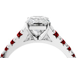 White gold Emerald Cut Diamond Cathedral Solitaire Ring with Round with Ruby side stone Pavé Band_16