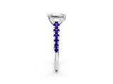White gold Emerald Cut Diamond Cathedral Solitaire Ring with Round with Tanzanite side stone Pavé Band_2