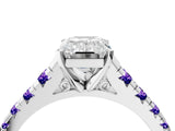 White gold Emerald Cut Diamond Cathedral Solitaire Ring with Round with Tanzanite side stone Pavé Band_4