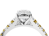 White gold Emerald Cut Diamond Cathedral Solitaire Ring with Round with Yellow Sapphire side stone Pavé Band_16