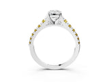 White gold Emerald Cut Diamond Cathedral Solitaire Ring with Round with Yellow Sapphire side stone Pavé Band_27