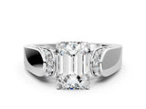 White gold Emerald Cut Diamond Channel Set Solitaire Ring with Four-Prong Setting_100