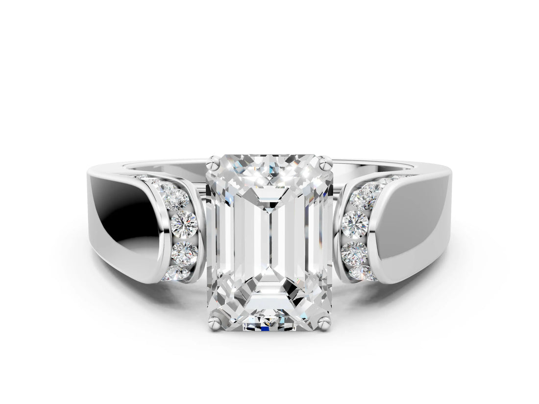 White gold Emerald Cut Diamond Channel Set Solitaire Ring with Four-Prong Setting_44