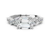 White gold Emerald Cut Diamond Cluster Pavé Band with Four-Prong Setting_18