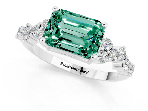 White gold Emerald Cut Diamond Cluster Pavé Band with Four-Prong Setting_1