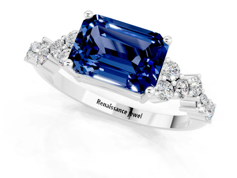 White gold Emerald Cut Diamond Cluster Pavé Band with Four-Prong Setting_1