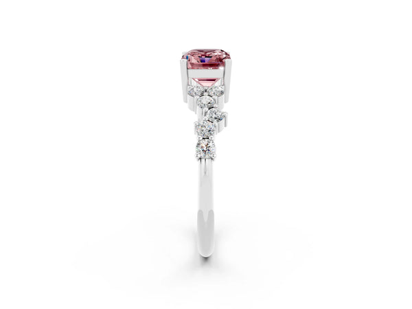 Platinum Emerald Cut Diamond Cluster Pavé Band with Four-Prong Setting