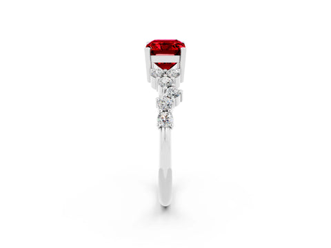 White gold Emerald Cut Diamond Cluster Pavé Band with Four-Prong Setting_2
