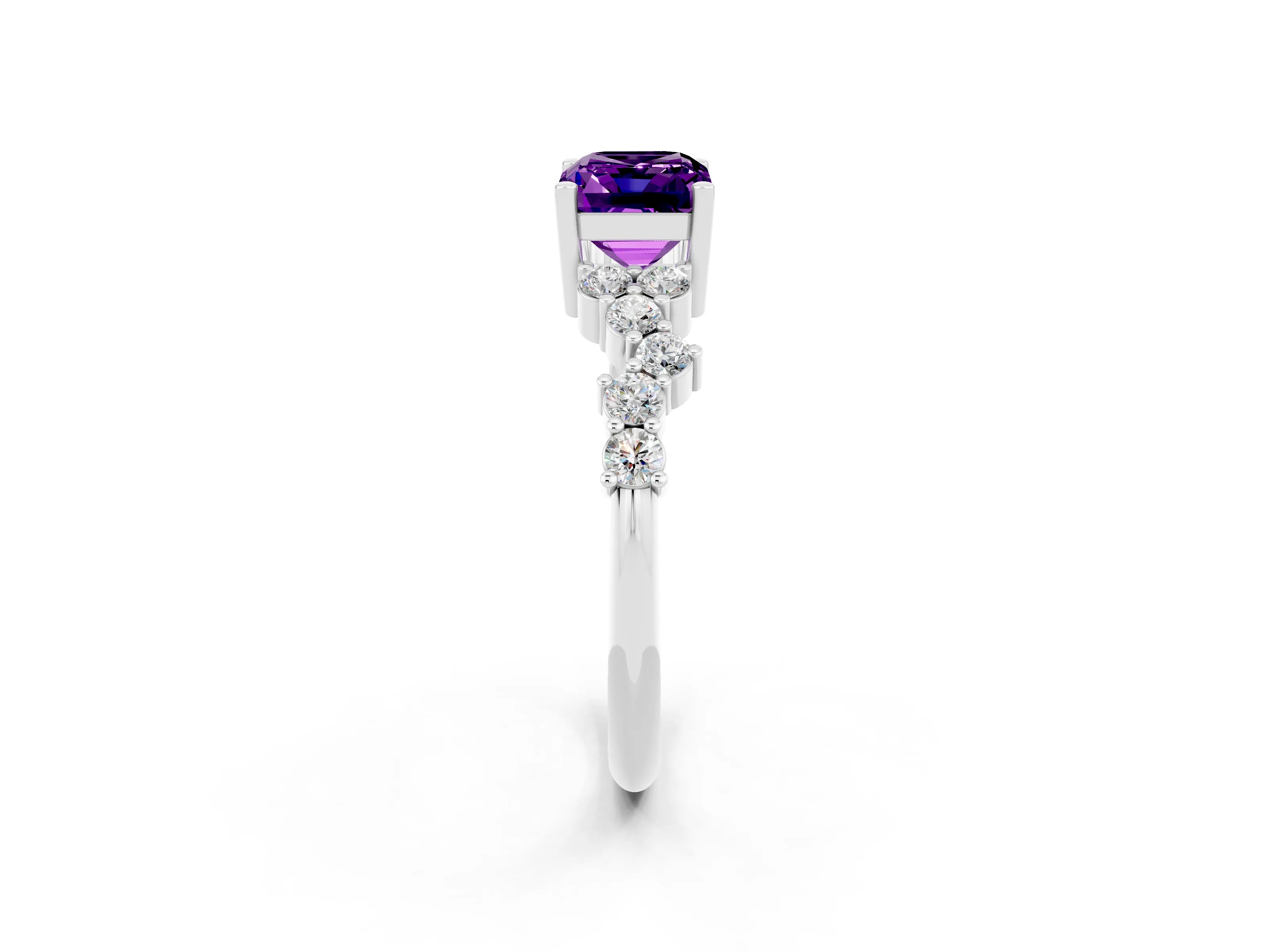 White gold Emerald Cut Diamond Cluster Pavé Band with Four-Prong Setting_2