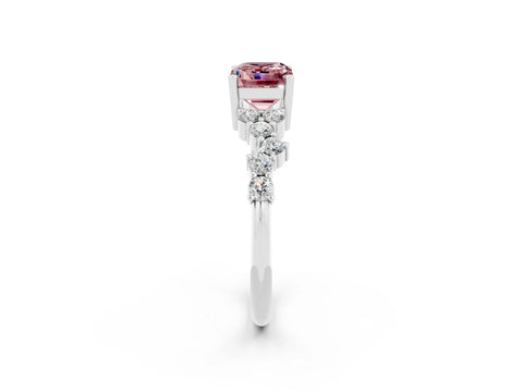 White gold Emerald Cut Diamond Cluster Pavé Band with Four-Prong Setting_2