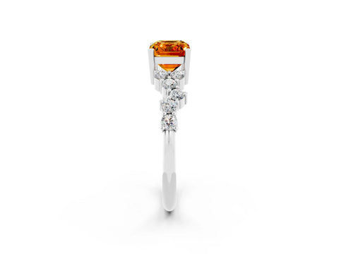 White gold Emerald Cut Diamond Cluster Pavé Band with Four-Prong Setting_2