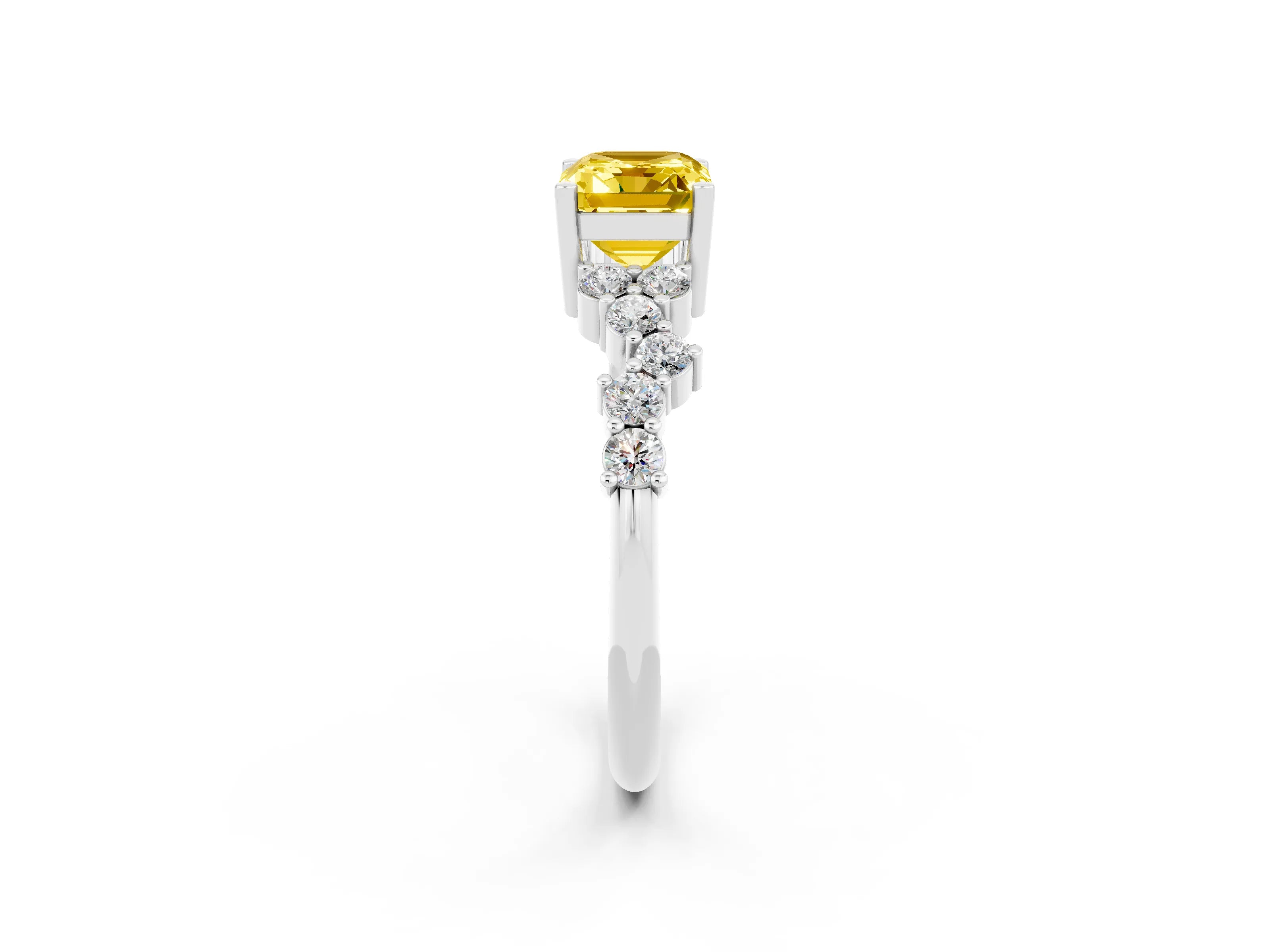White gold Emerald Cut Diamond Cluster Pavé Band with Four-Prong Setting_2