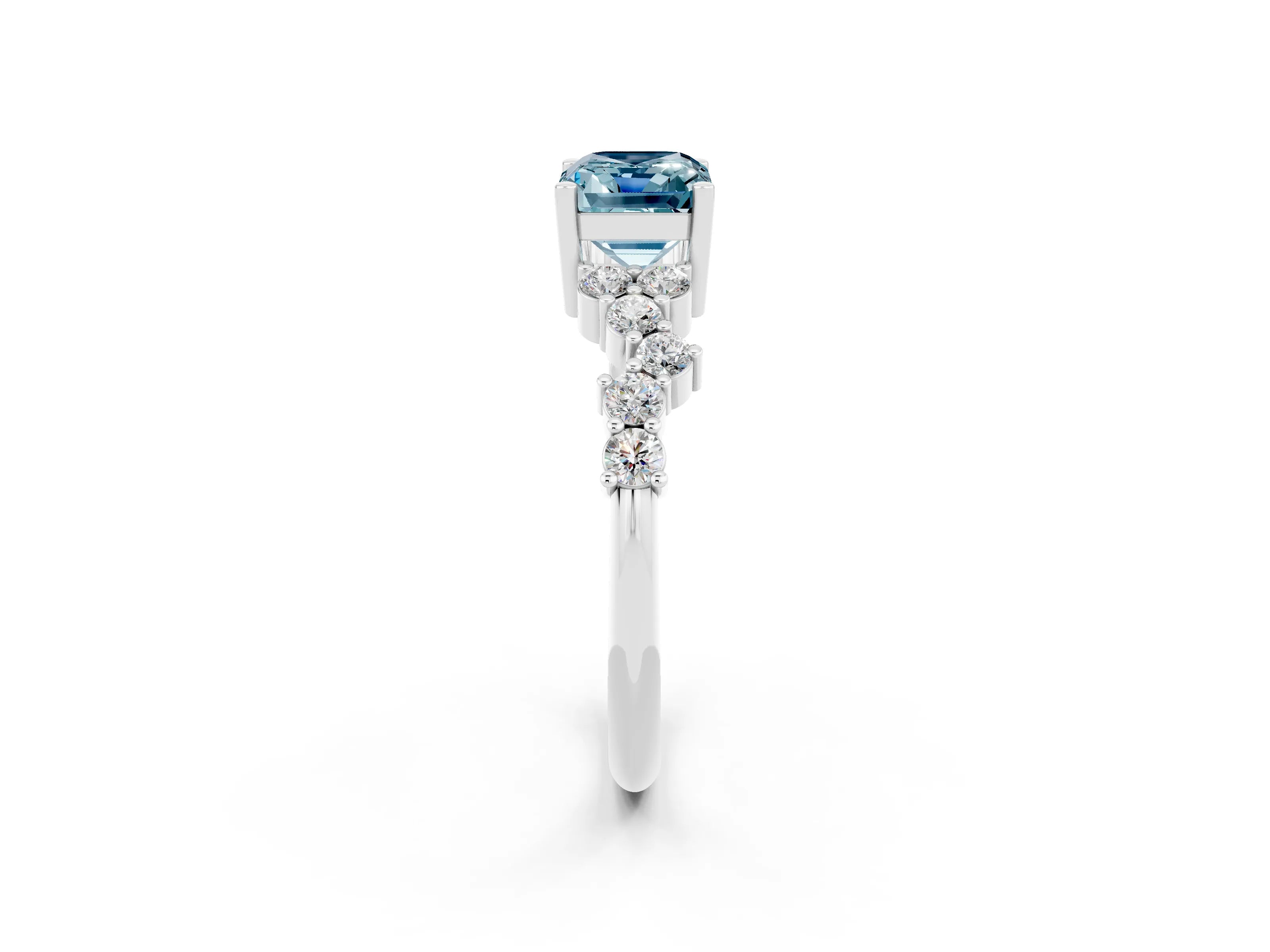 White gold Emerald Cut Diamond Cluster Pavé Band with Four-Prong Setting_2