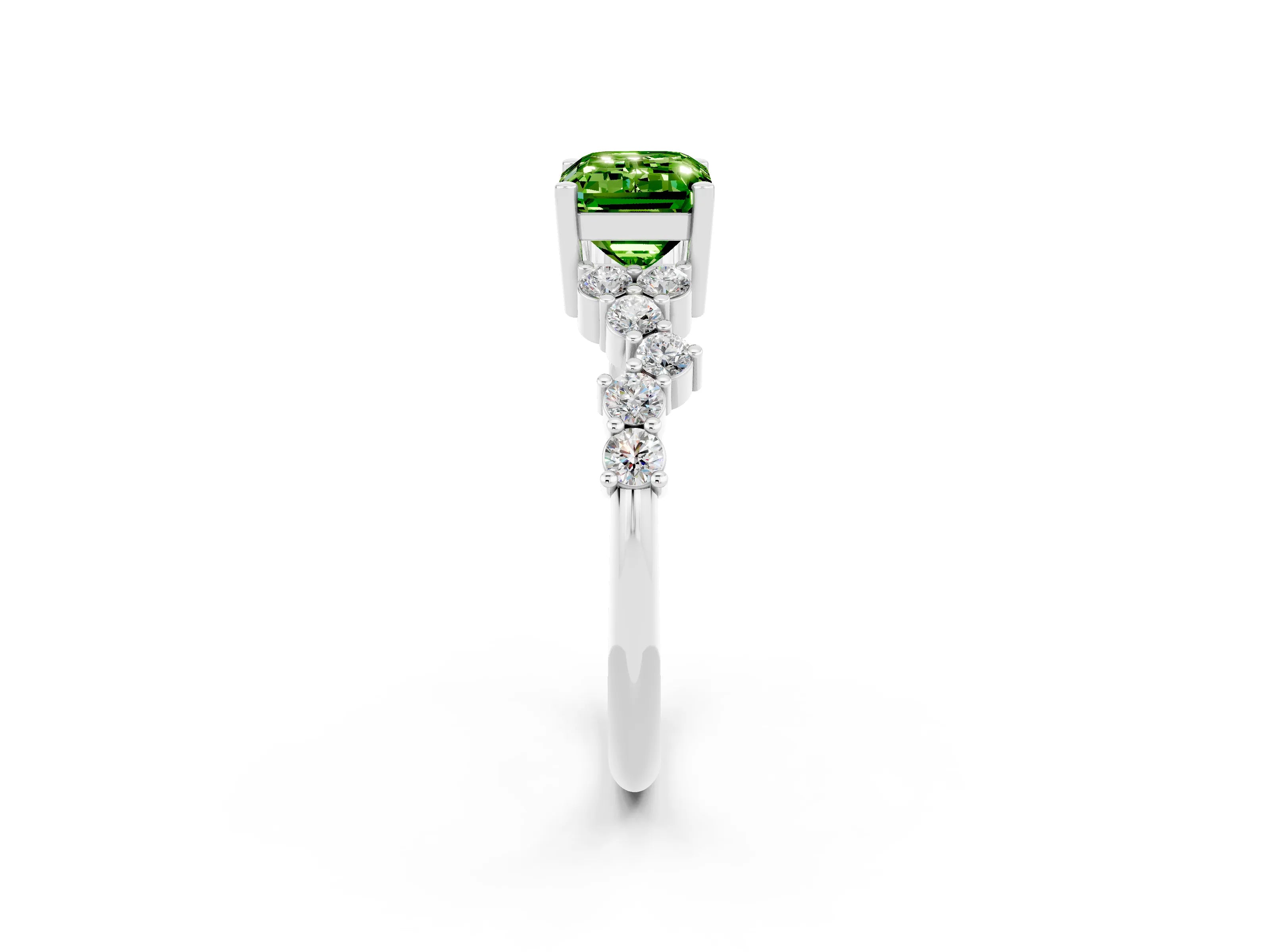 White gold Emerald Cut Diamond Cluster Pavé Band with Four-Prong Setting_2