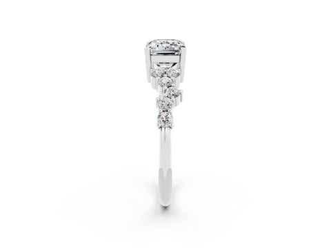 White gold Emerald Cut Diamond Cluster Pavé Band with Four-Prong Setting_2