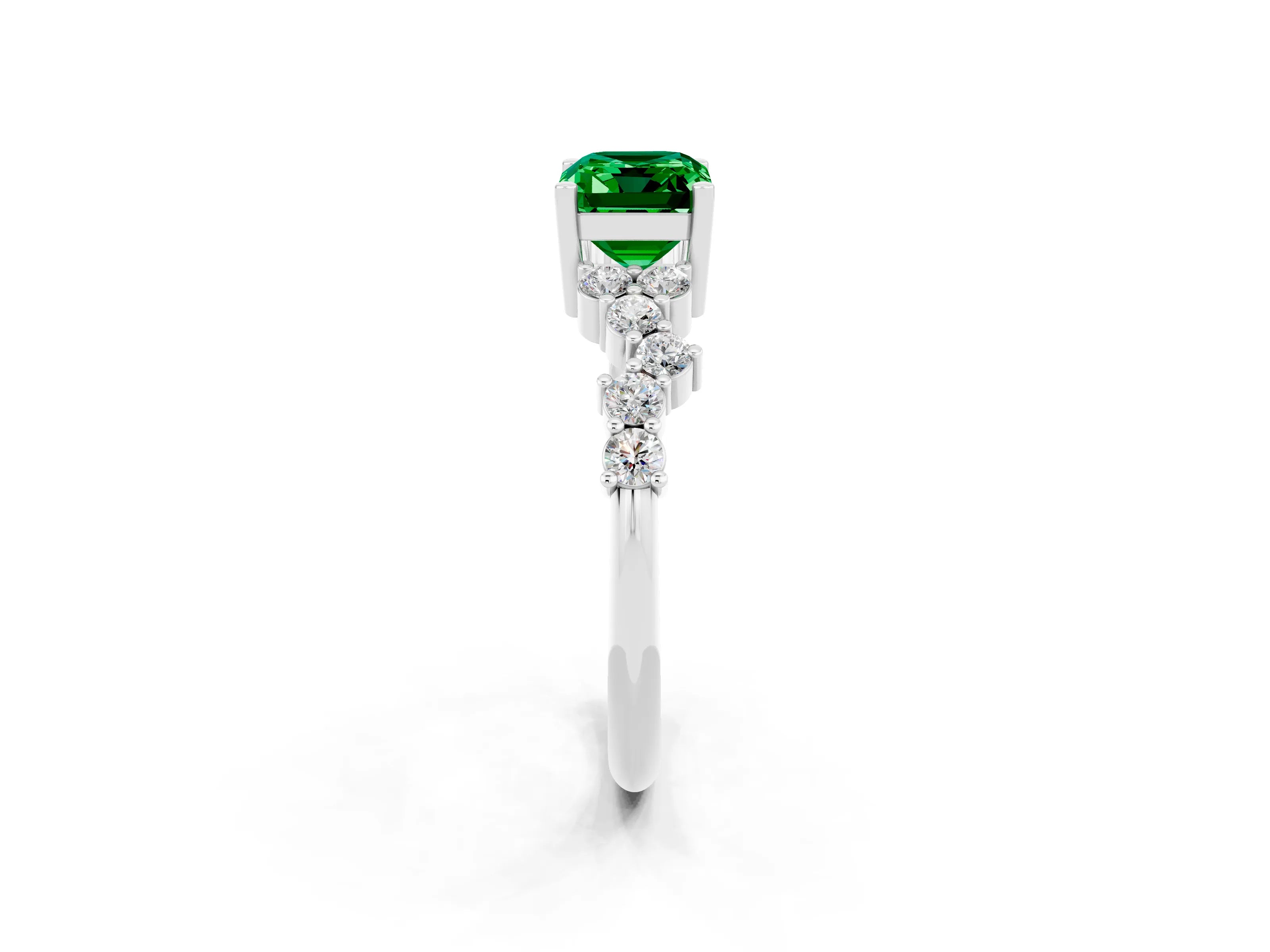 White gold Emerald Cut Diamond Cluster Pavé Band with Four-Prong Setting_2