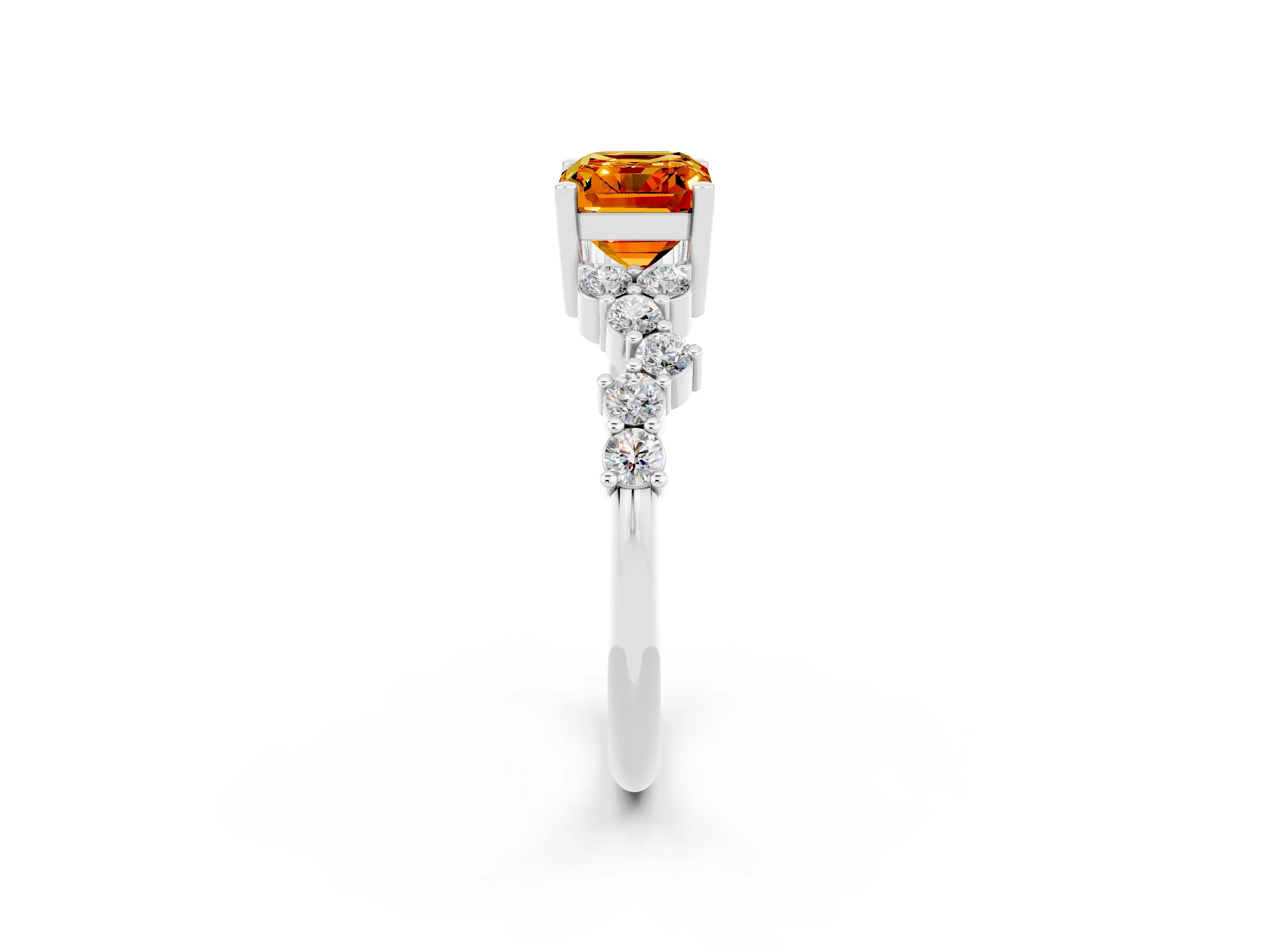 White gold Emerald Cut Diamond Cluster Pavé Band with Four-Prong Setting_2