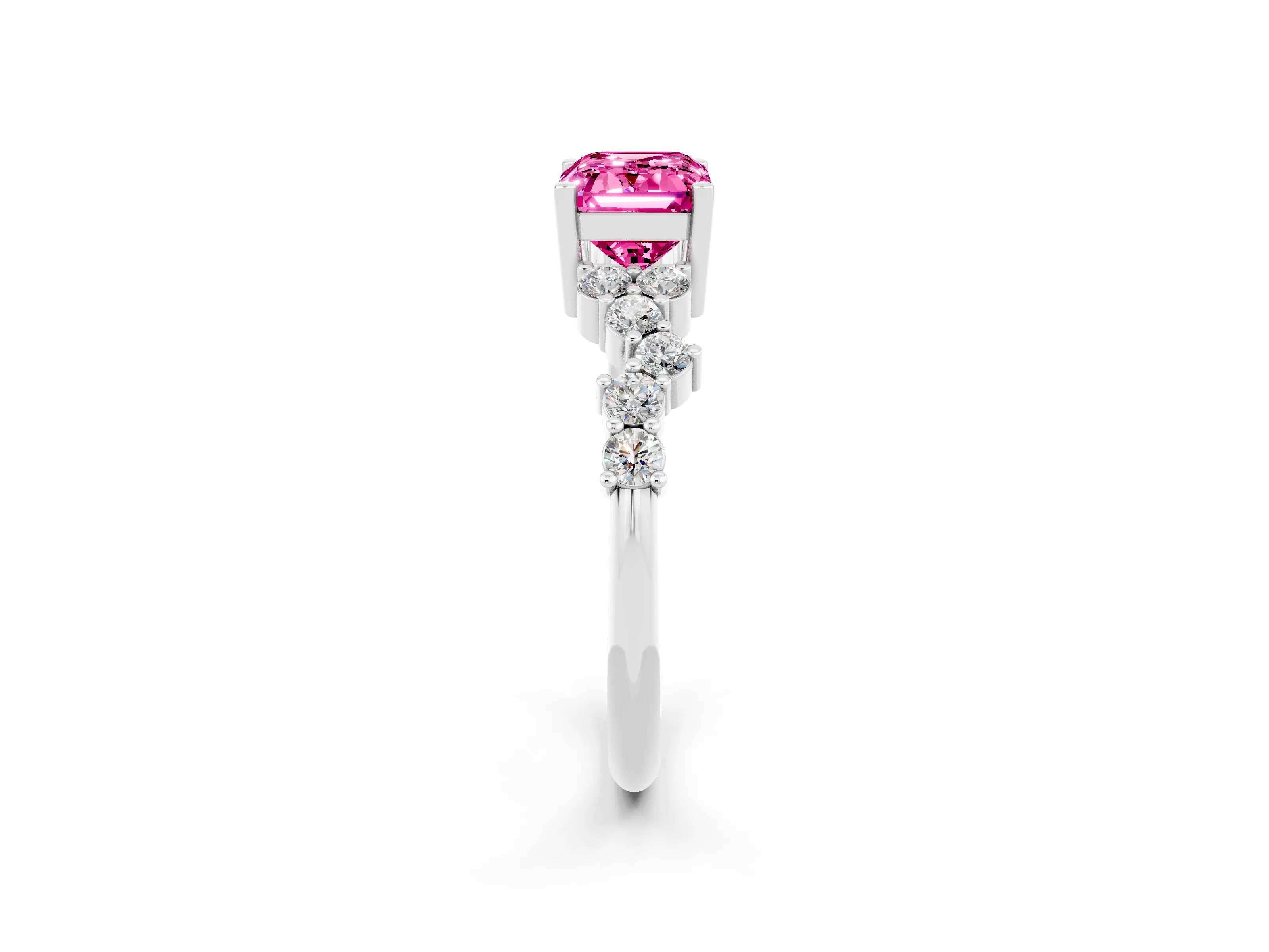 White gold Emerald Cut Diamond Cluster Pavé Band with Four-Prong Setting_2