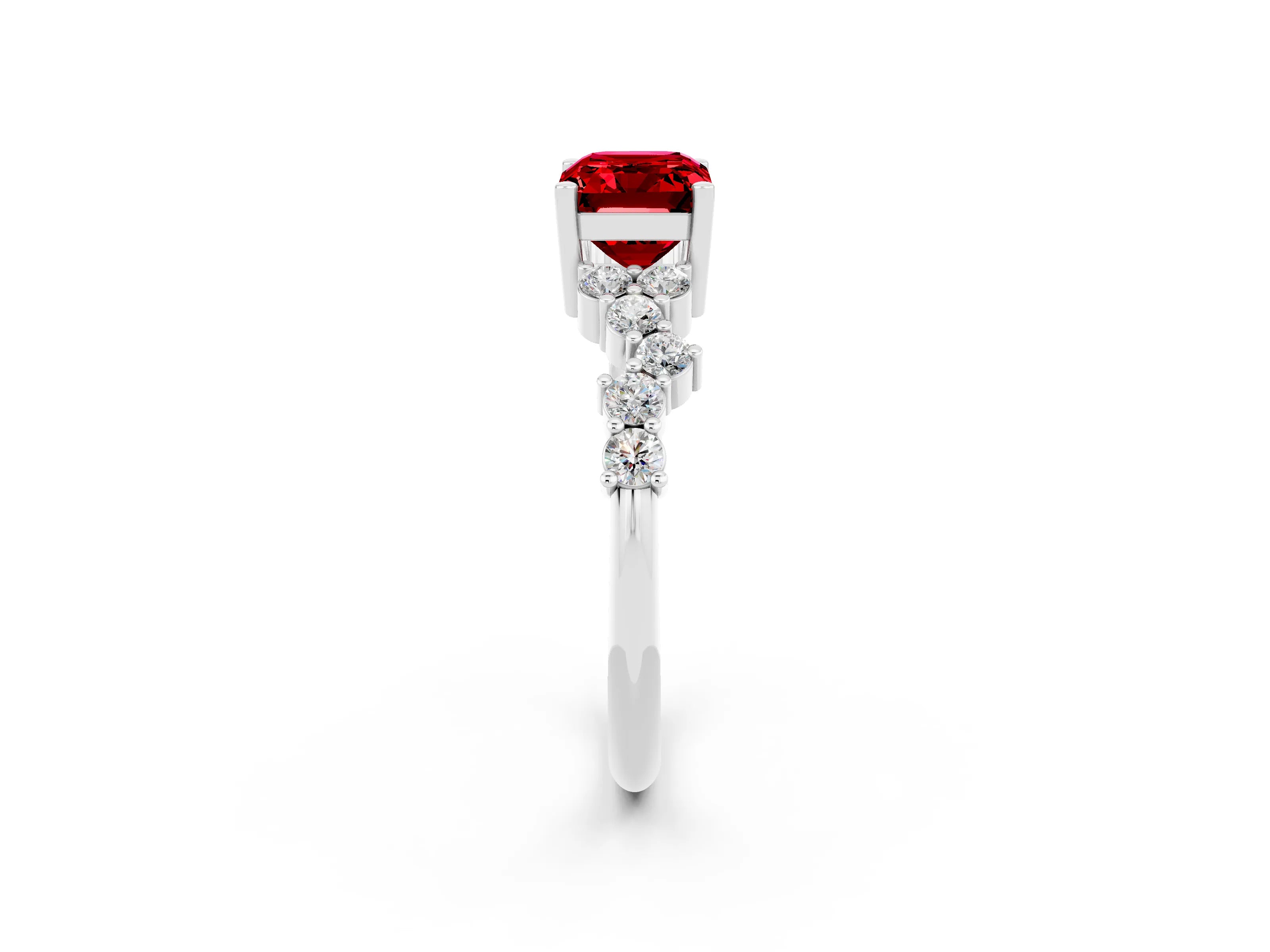 White gold Emerald Cut Diamond Cluster Pavé Band with Four-Prong Setting_2