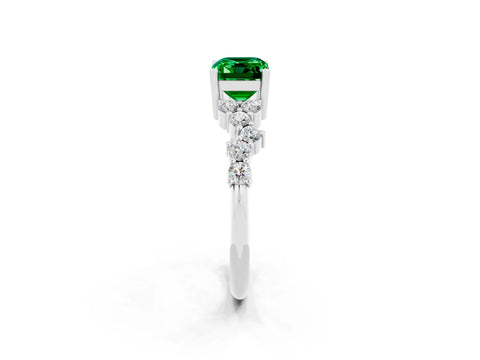 White gold Emerald Cut Diamond Cluster Pavé Band with Four-Prong Setting_2