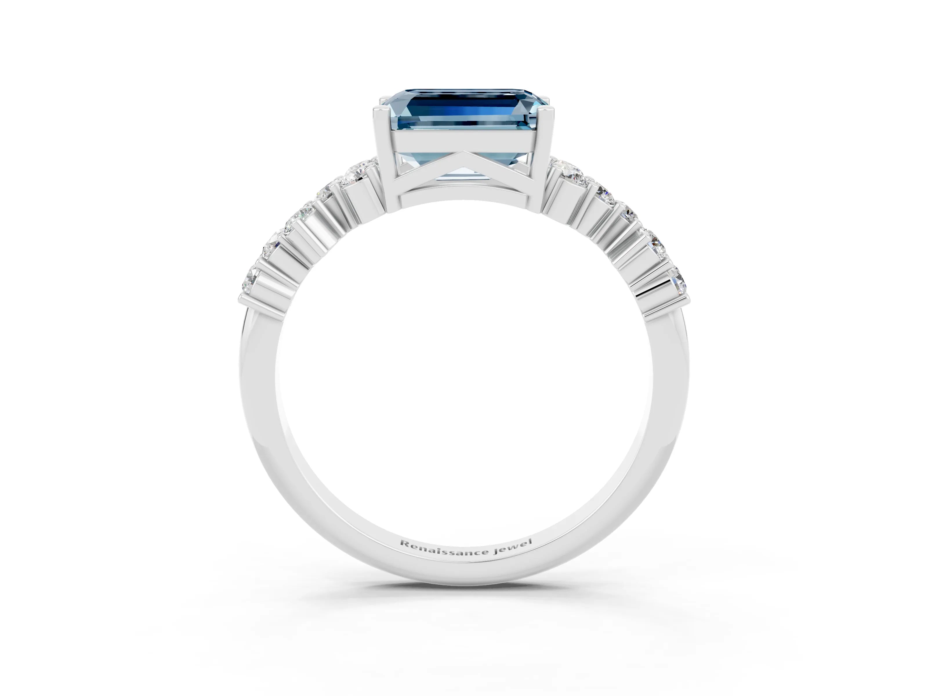 White gold Emerald Cut Diamond Cluster Pavé Band with Four-Prong Setting_3