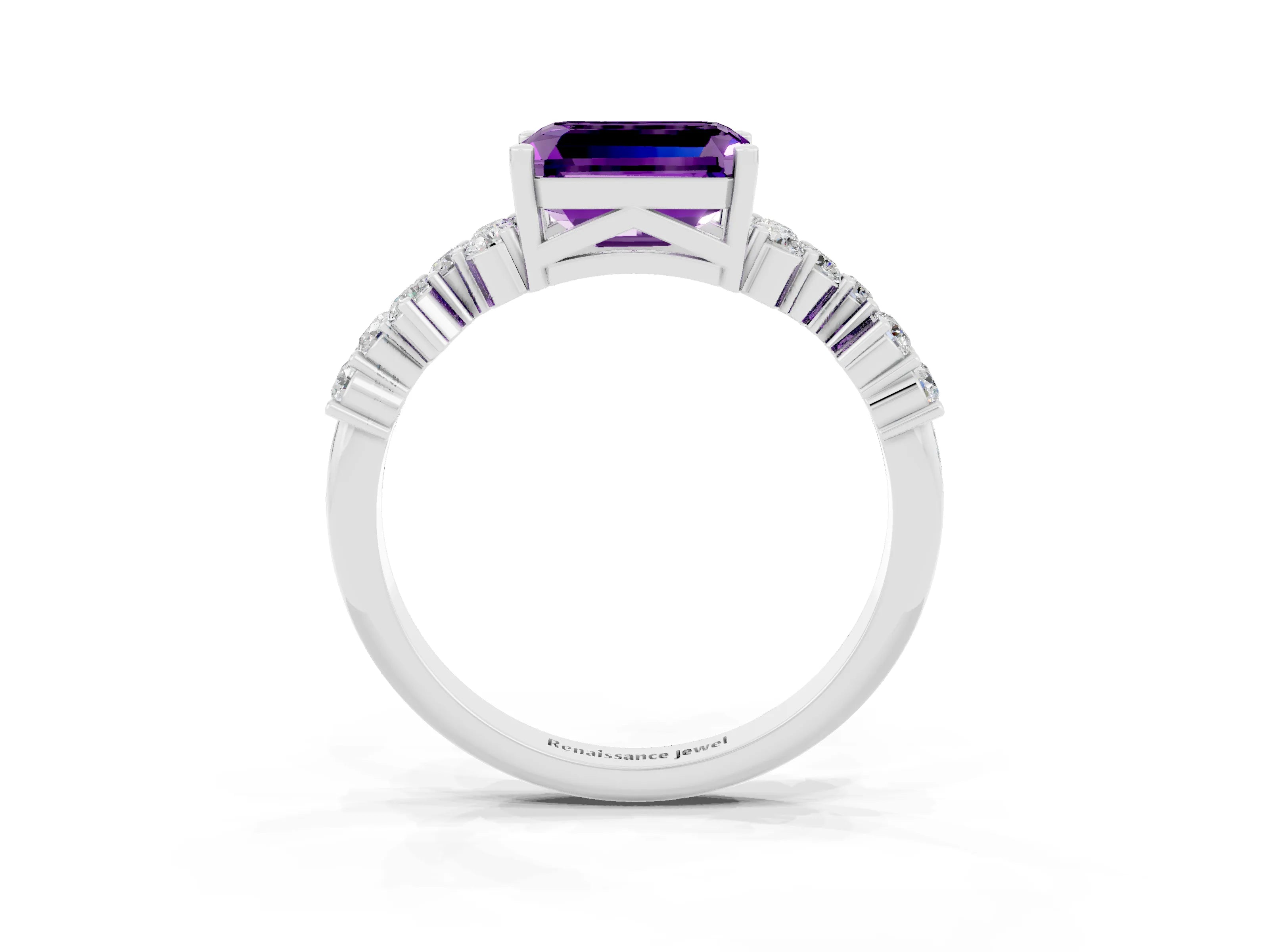 White gold Emerald Cut Diamond Cluster Pavé Band with Four-Prong Setting_3
