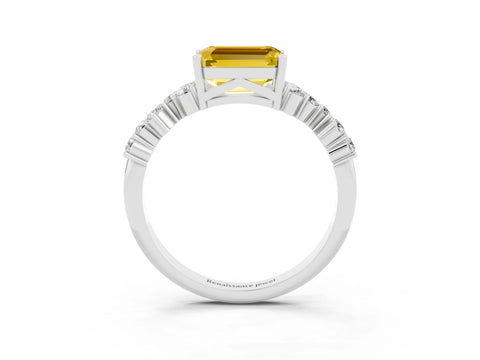 White gold Emerald Cut Diamond Cluster Pavé Band with Four-Prong Setting_3