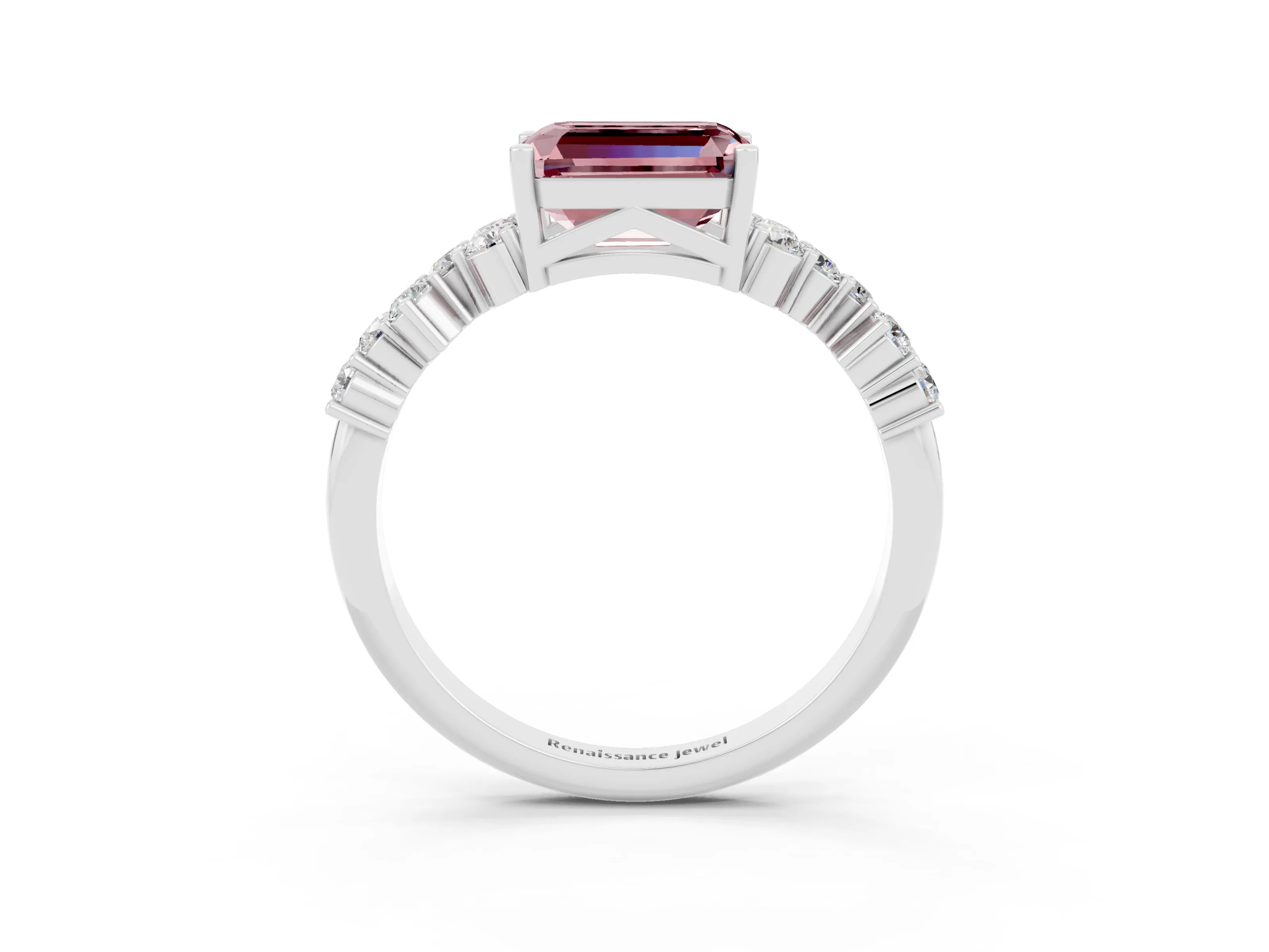 White gold Emerald Cut Diamond Cluster Pavé Band with Four-Prong Setting_3