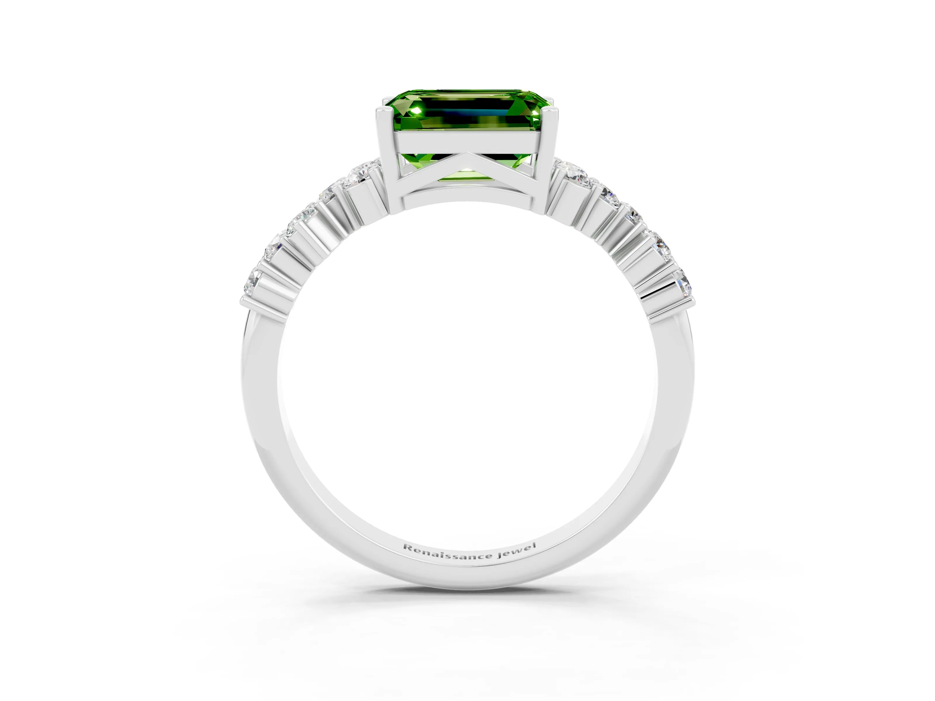 White gold Emerald Cut Diamond Cluster Pavé Band with Four-Prong Setting_3