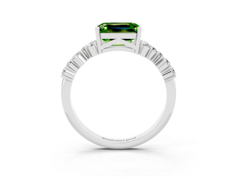 White gold Emerald Cut Diamond Cluster Pavé Band with Four-Prong Setting_3